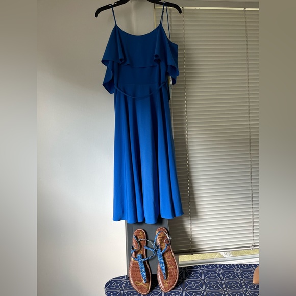 Blue CeCe Cold Shoulder Tea Length Dress, size 12 - Picture 10 of 11